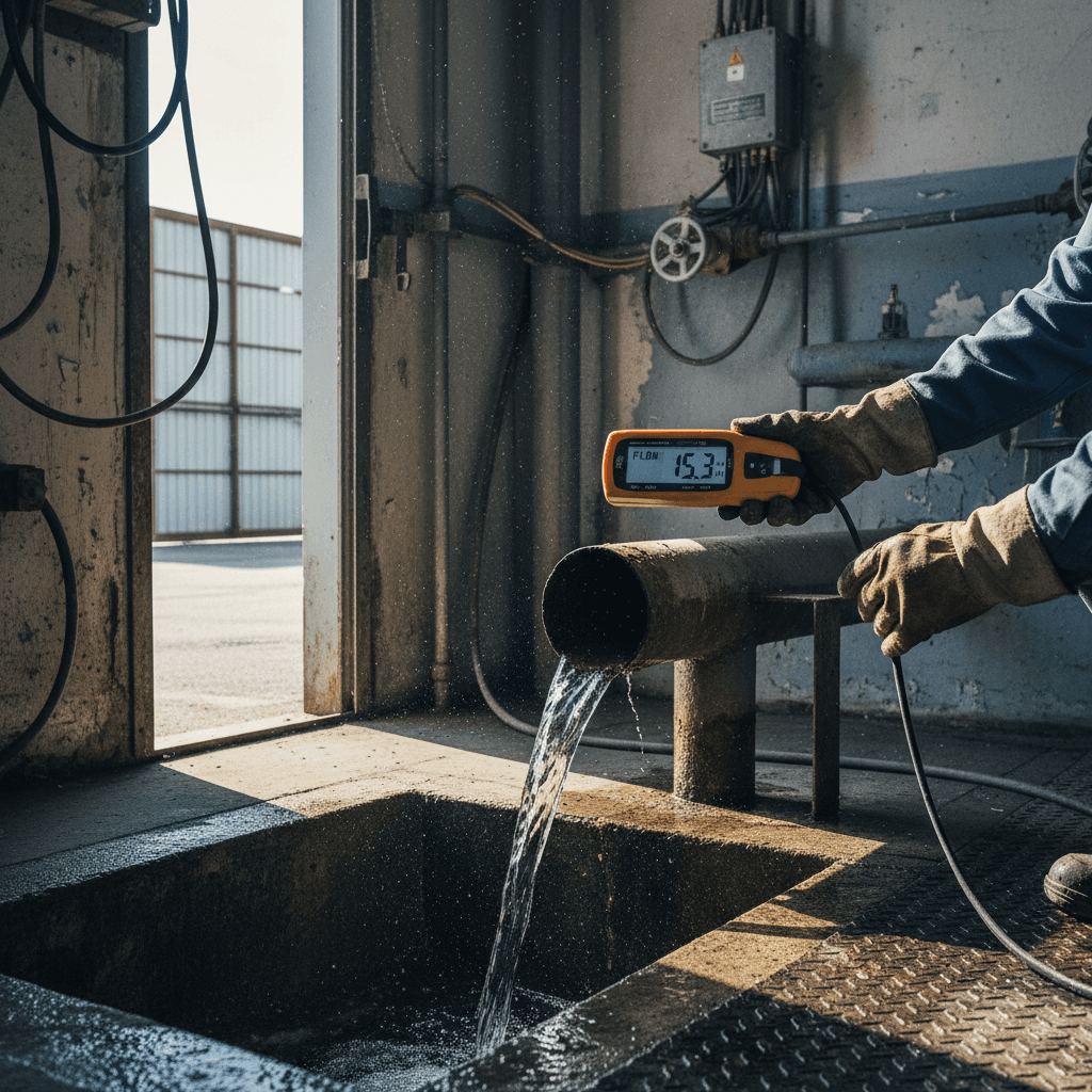 Technician testing water flow after cleaning a drain