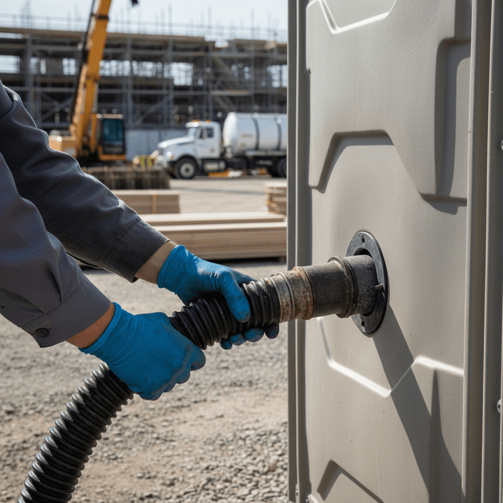 Service technician servicing a portable toilet from Central Cesspool Ltd