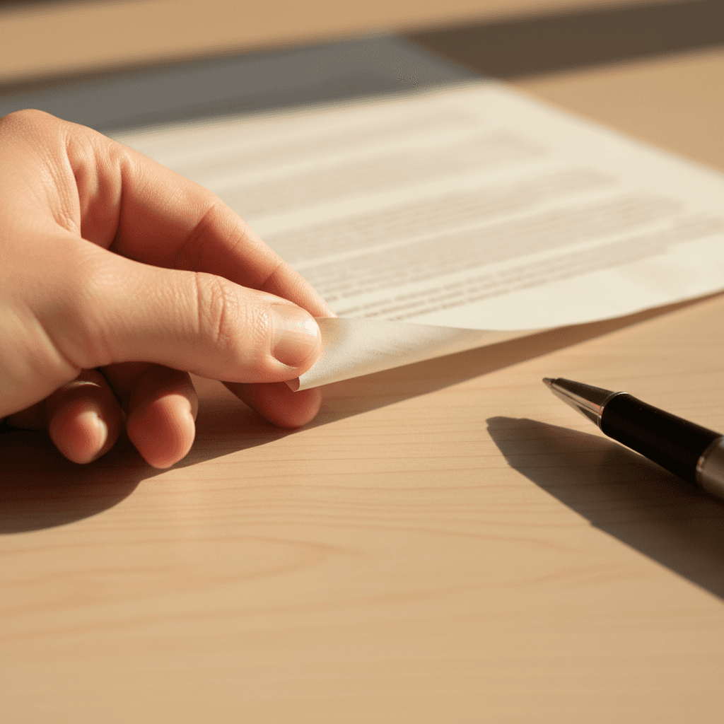 Person reviewing a document with a pen