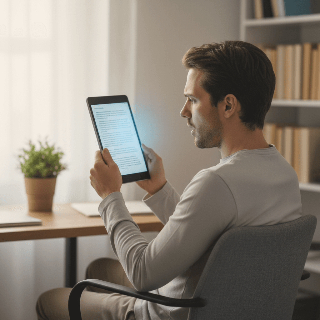 Person reading a privacy notice on a tablet