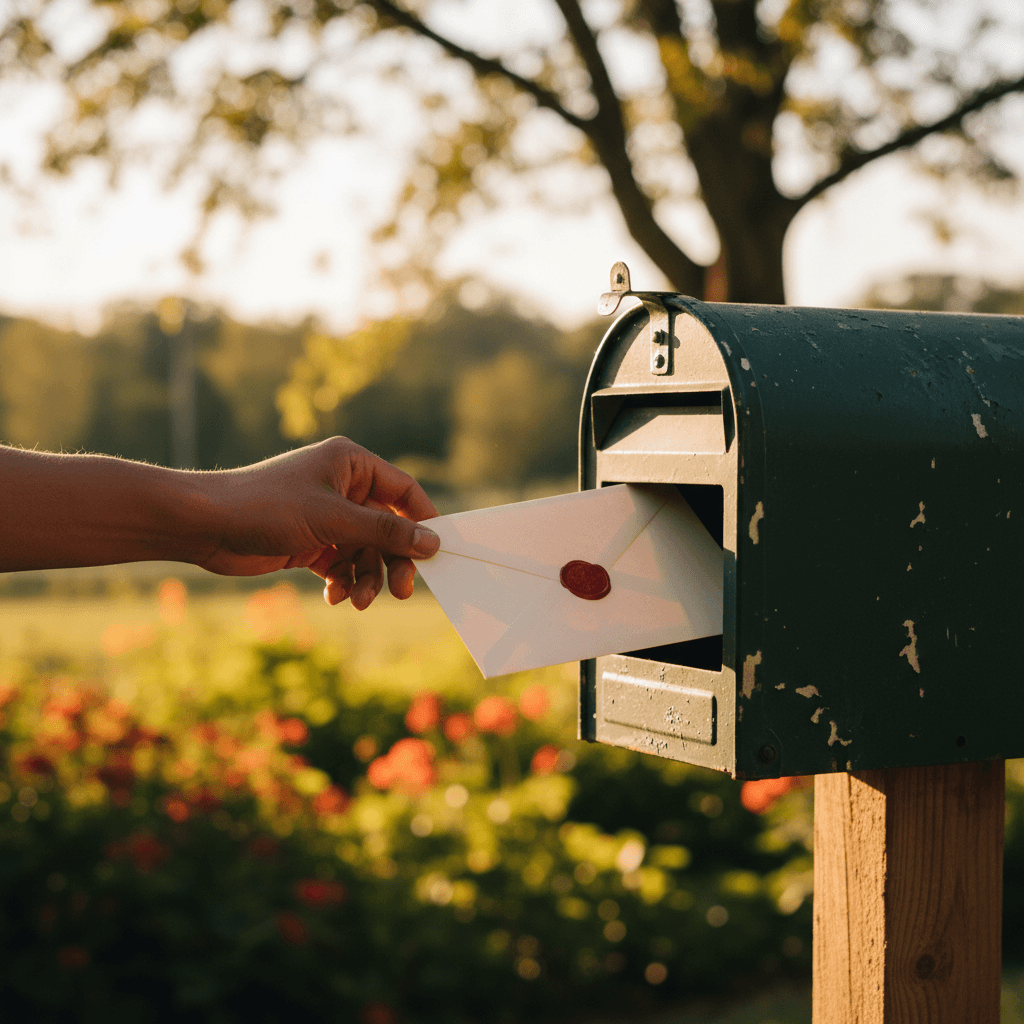 Hand placing envelope into a mailbox
