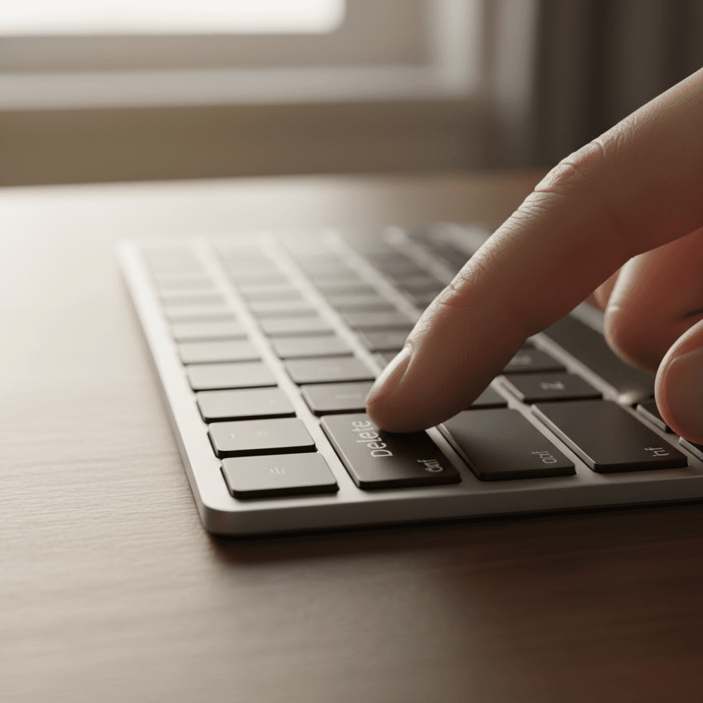 Finger pressing delete on a keyboard