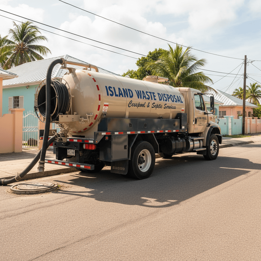 Cesspool cleaning truck in a residential area