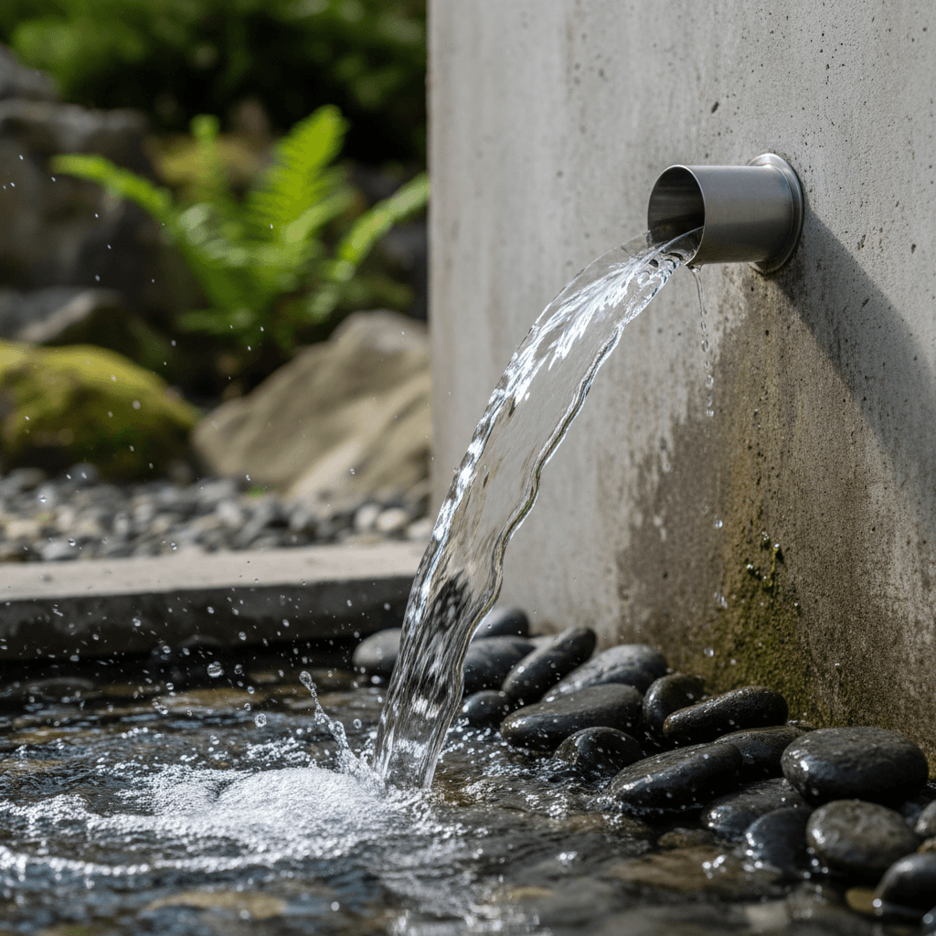 Water flowing freely from a clean drain pipe