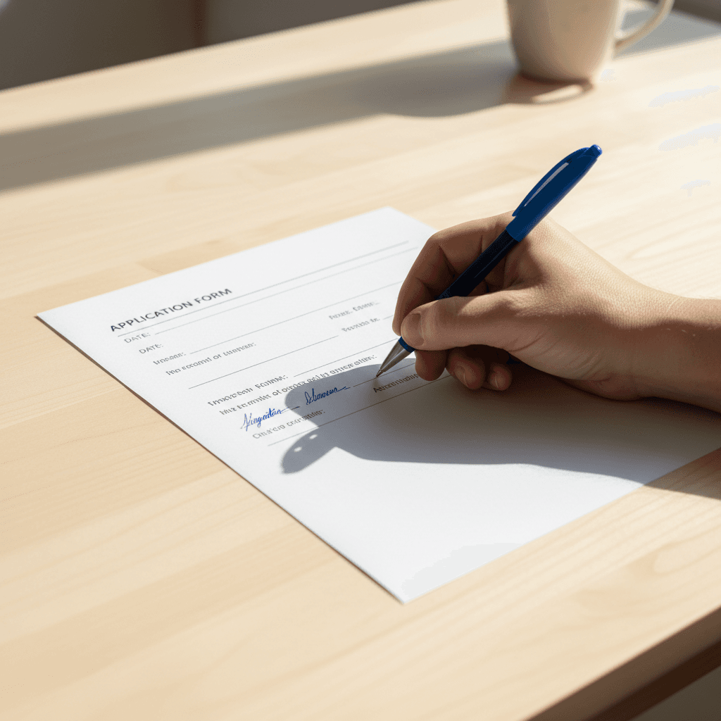 Hand writing on a form