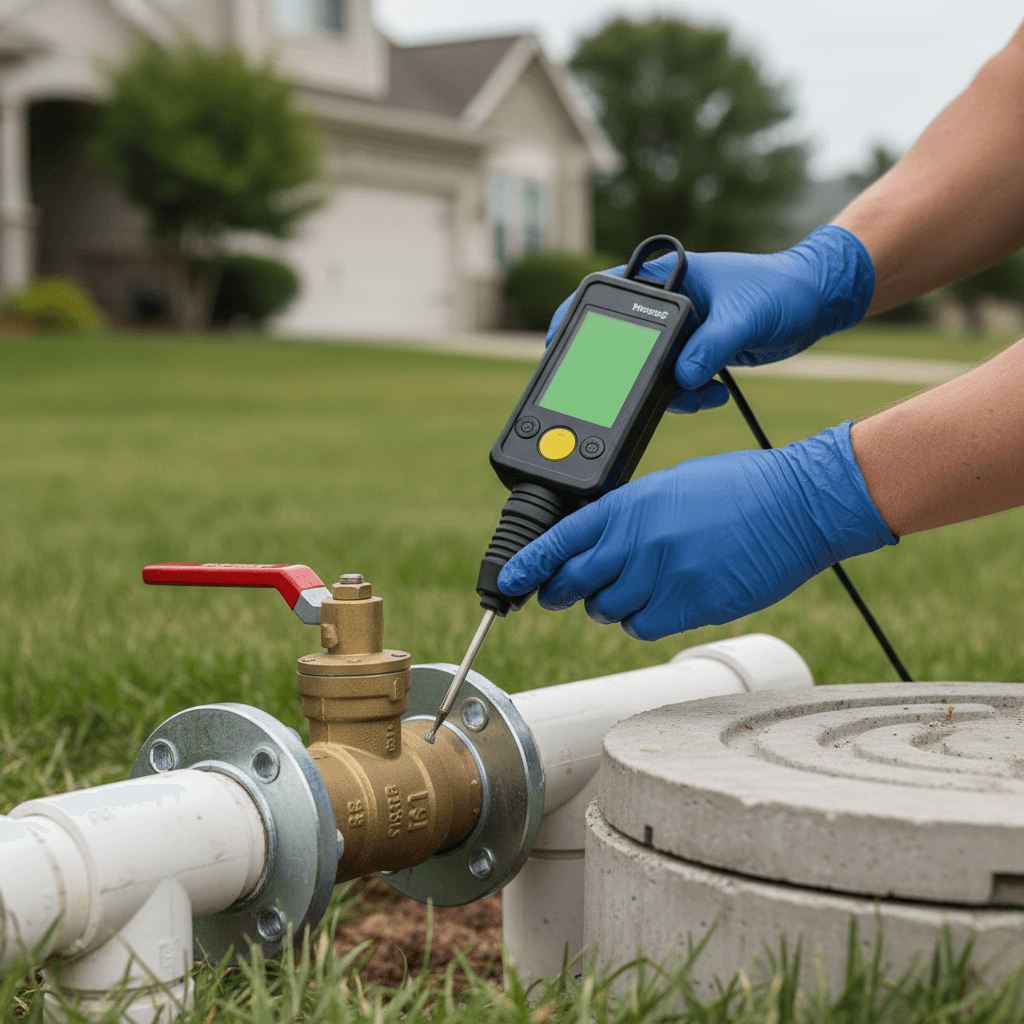 Sanitation technician handling emergency cesspool work