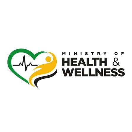 Ministry of Health and Wellness logo with green heart, heartbeat line, and yellow human figure.