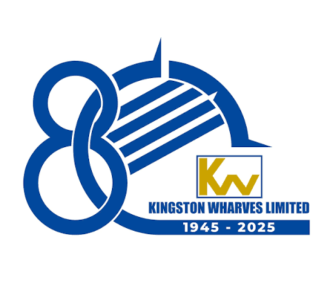 Kingston Wharves Limited 80th anniversary logo featuring a blue stylized 80 and dates 1945-2025.